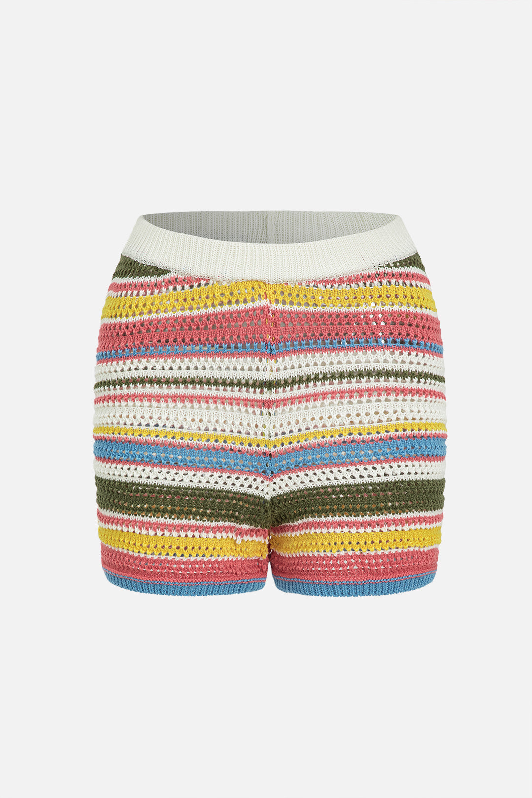 Knit Rainbow Stripe Fitted Shorts