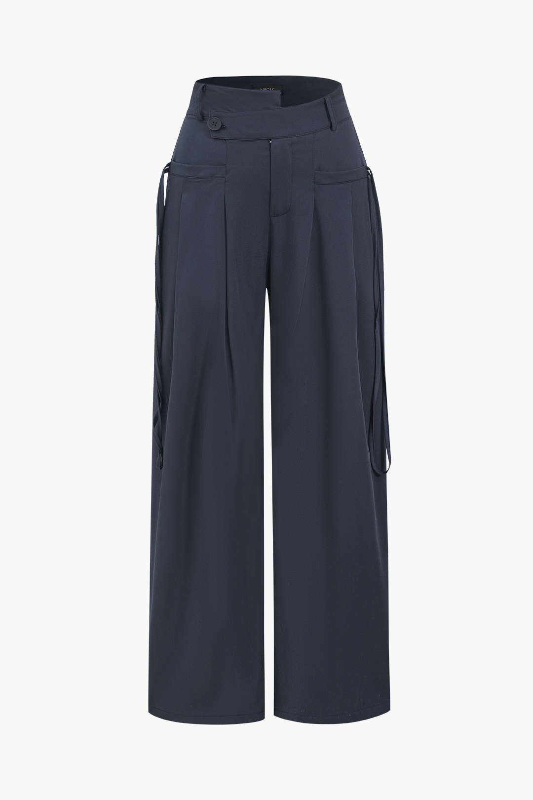 Solid Wide Leg Pocket Trousers in Twill Fabric