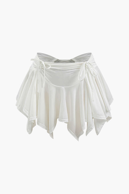 Ruched Drawstring Asymmetric Mini Skirt in Sheer Fabric