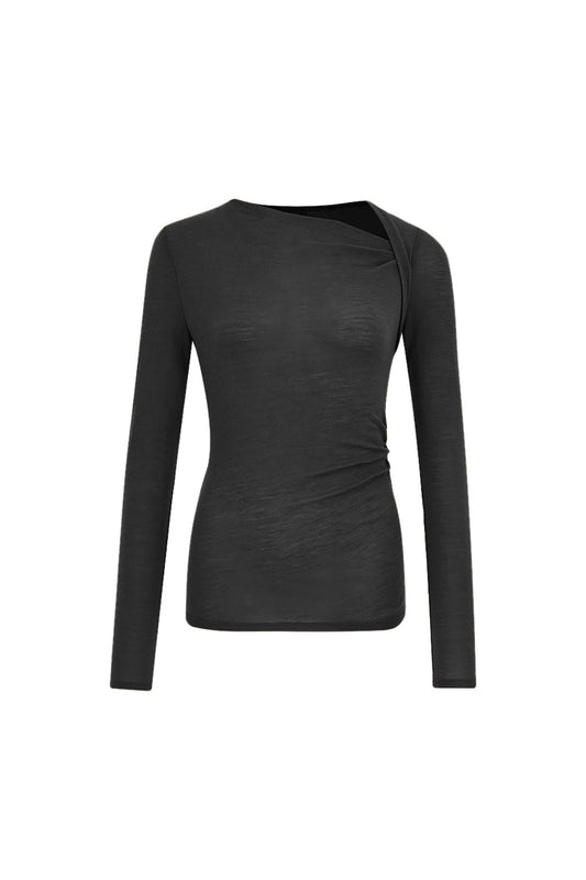 Asymmetric Neckline Fitted Long Sleeve Top