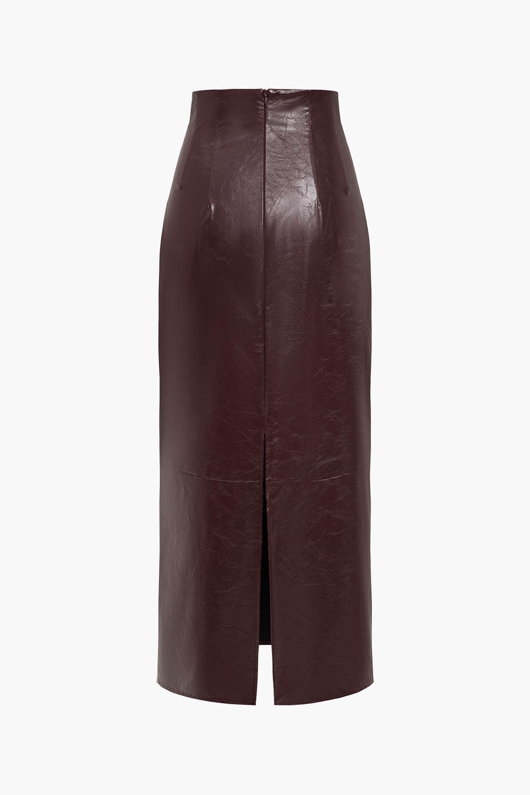 Basic Solid Faux Leather Midi Skirt for Effortless Style