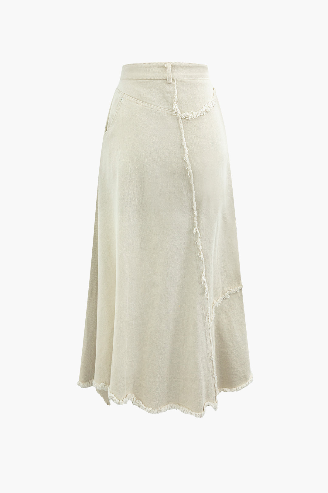 Asymmetric Wrap Frayed Maxi Skirt in Denim