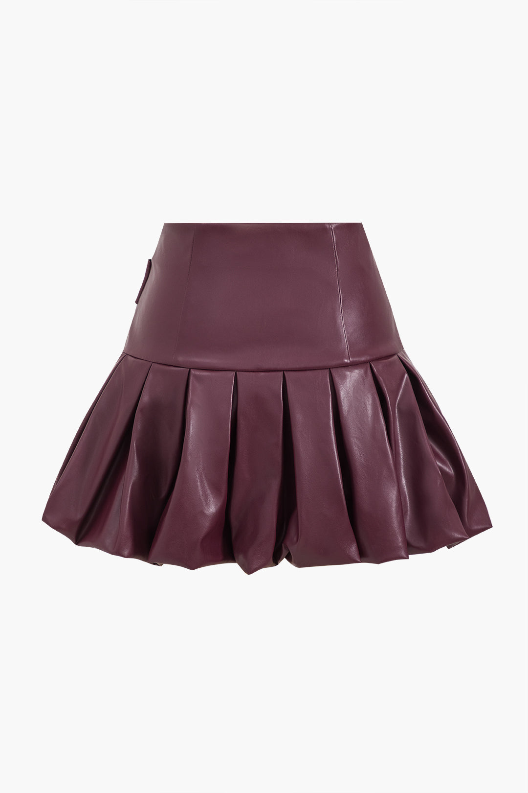 Faux Leather Ruched Zipper High Waist Skirt