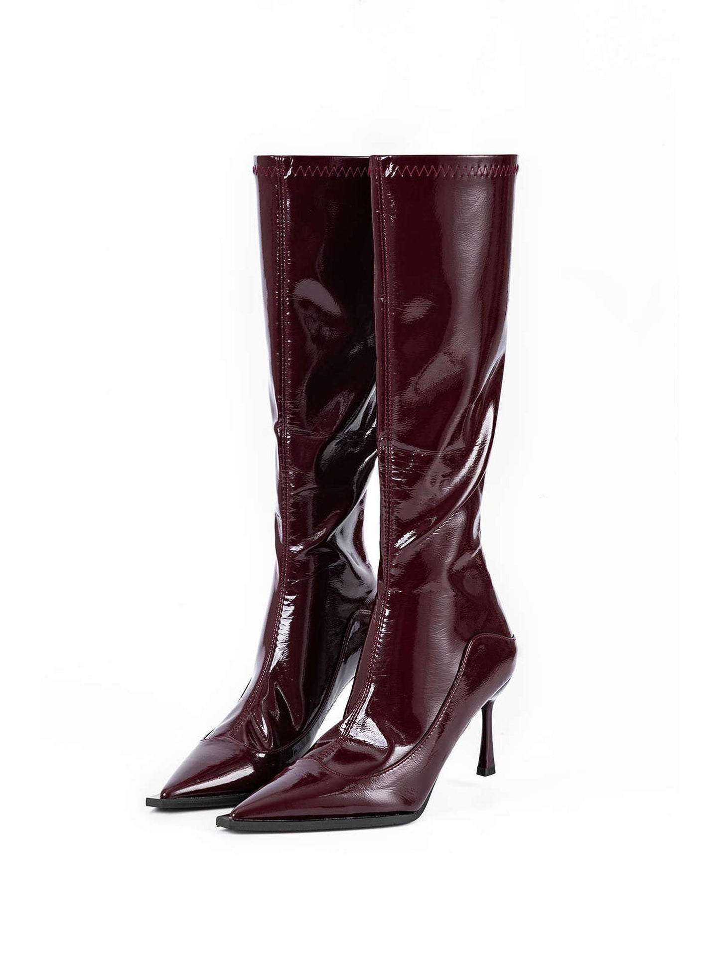 Faux Leather Pointed Knee High Boots for Chic Style