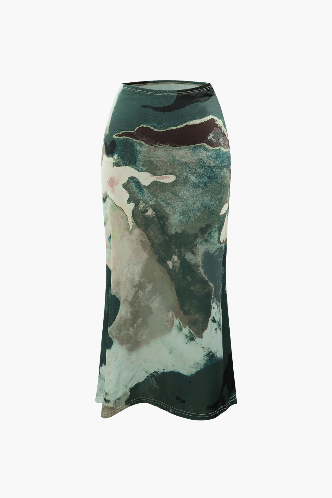 Watercolor Print Fitted Midi Skirt