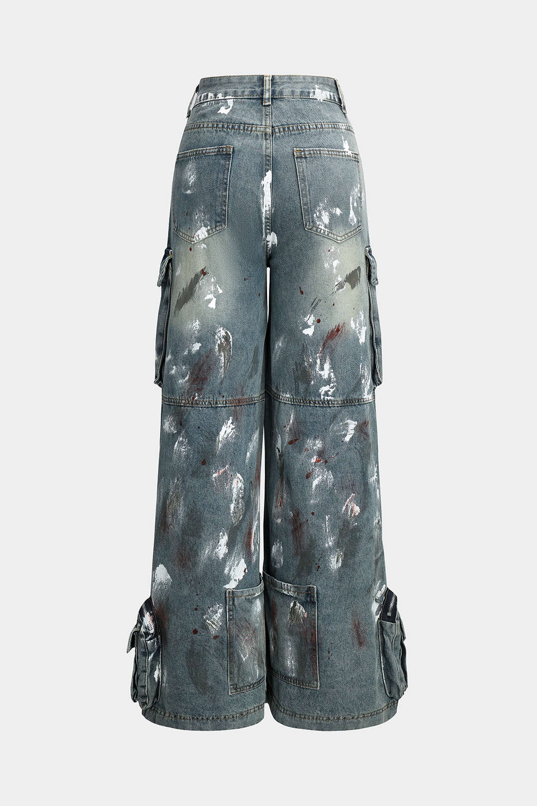 Graffiti Denim Wide Leg Jeans with Button Pockets