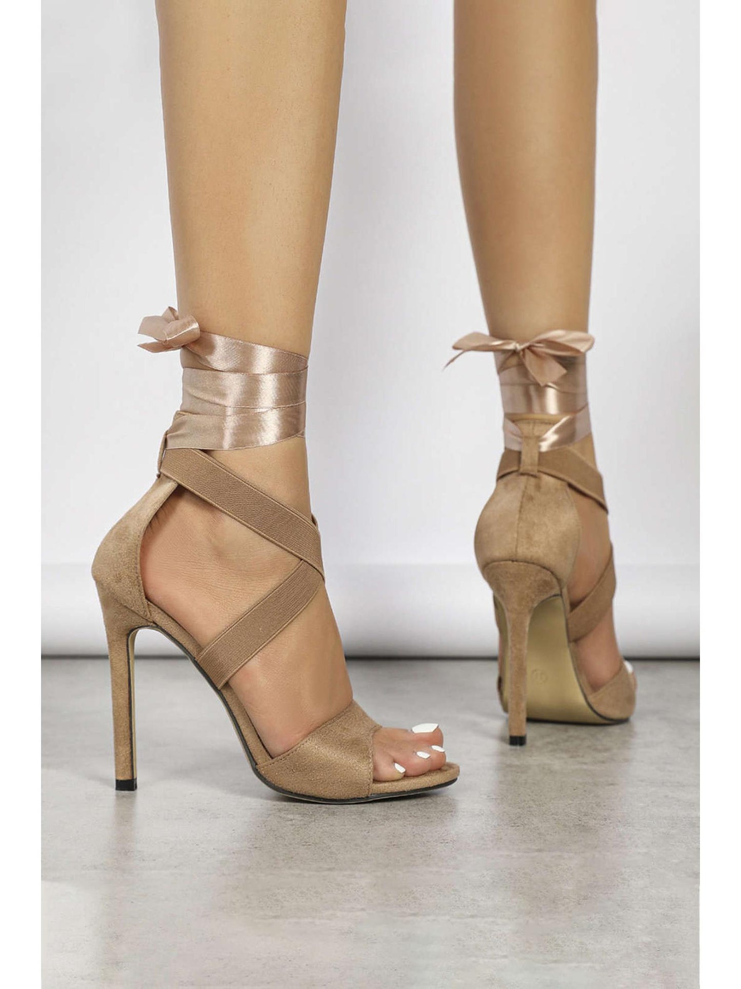 Faux Suede Crossed Tie-Up Heels for Effortless Elegance