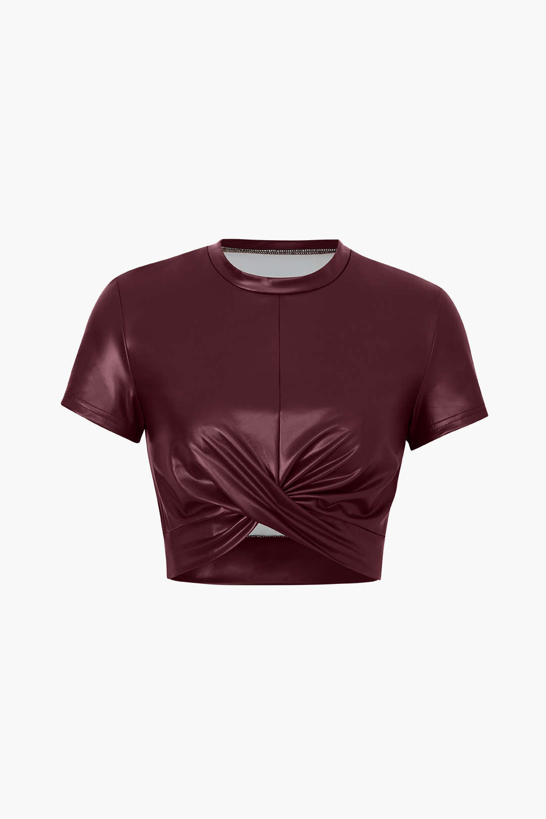 Basic Faux Leather Cropped Tee in Slim Fit