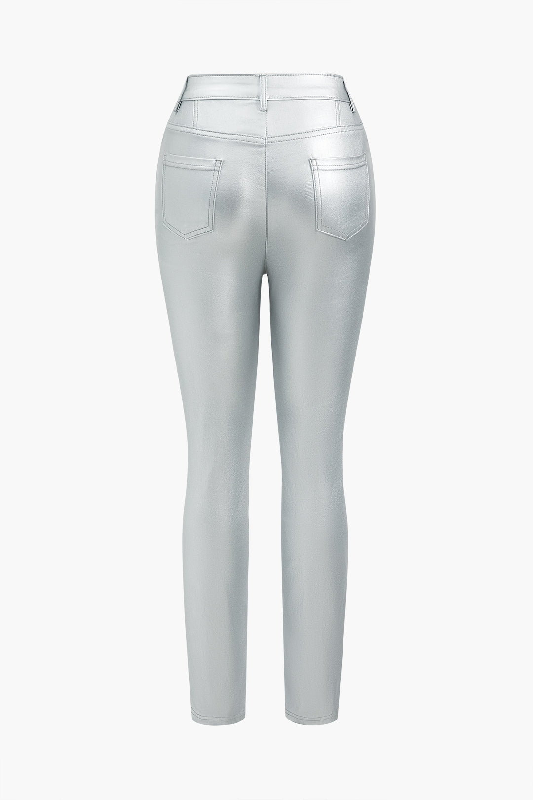 Fitted Basic Faux Leather Trousers