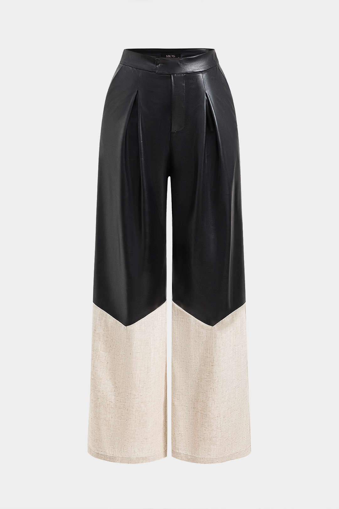 Faux Leather Linen High Waist Trousers