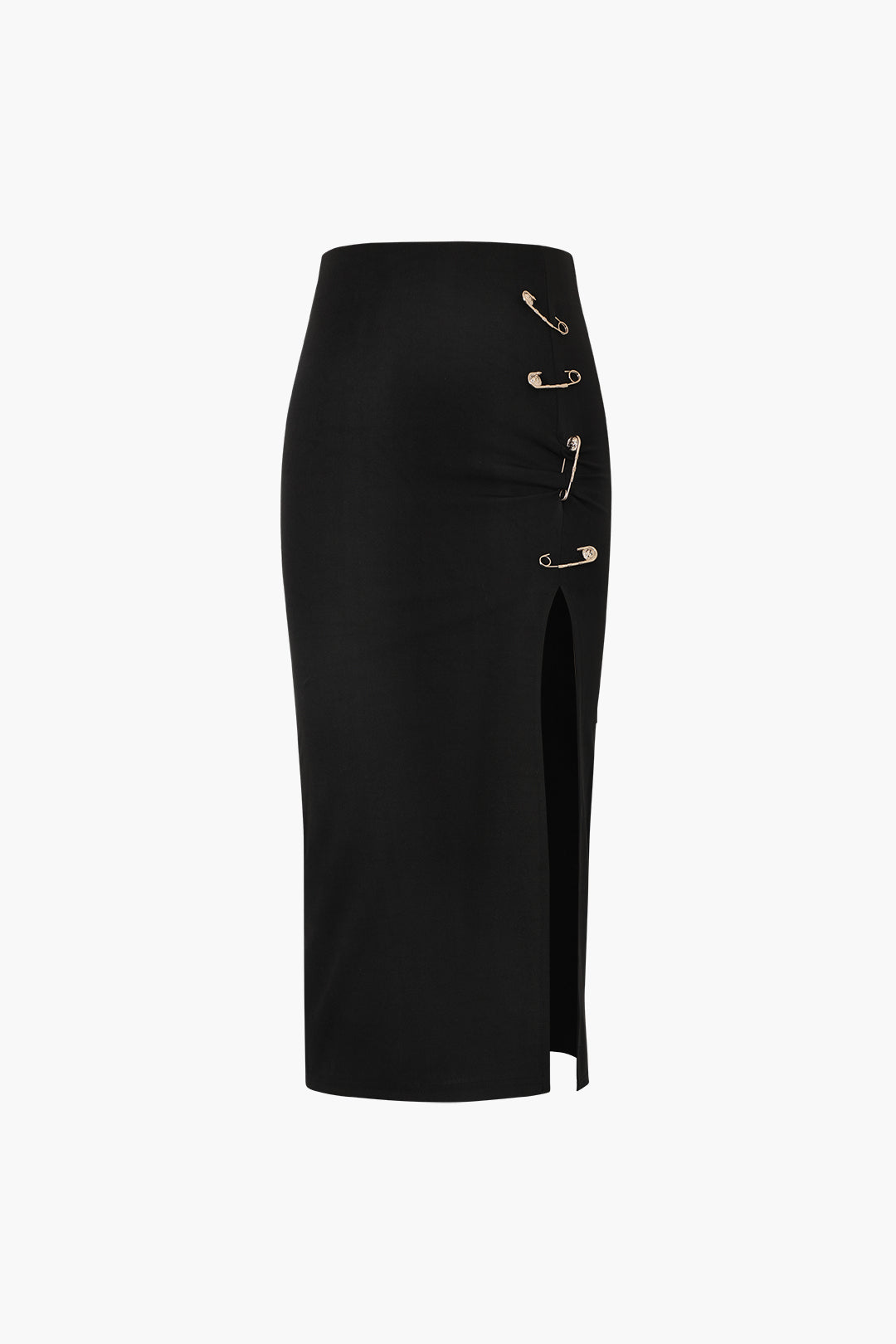 Pothook Detail Slit Midi Skirt in Stretchy Fabric