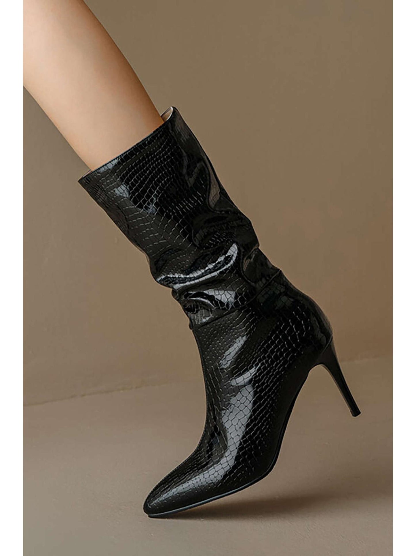 Faux Leather High Heel Pointed Ankle Boots