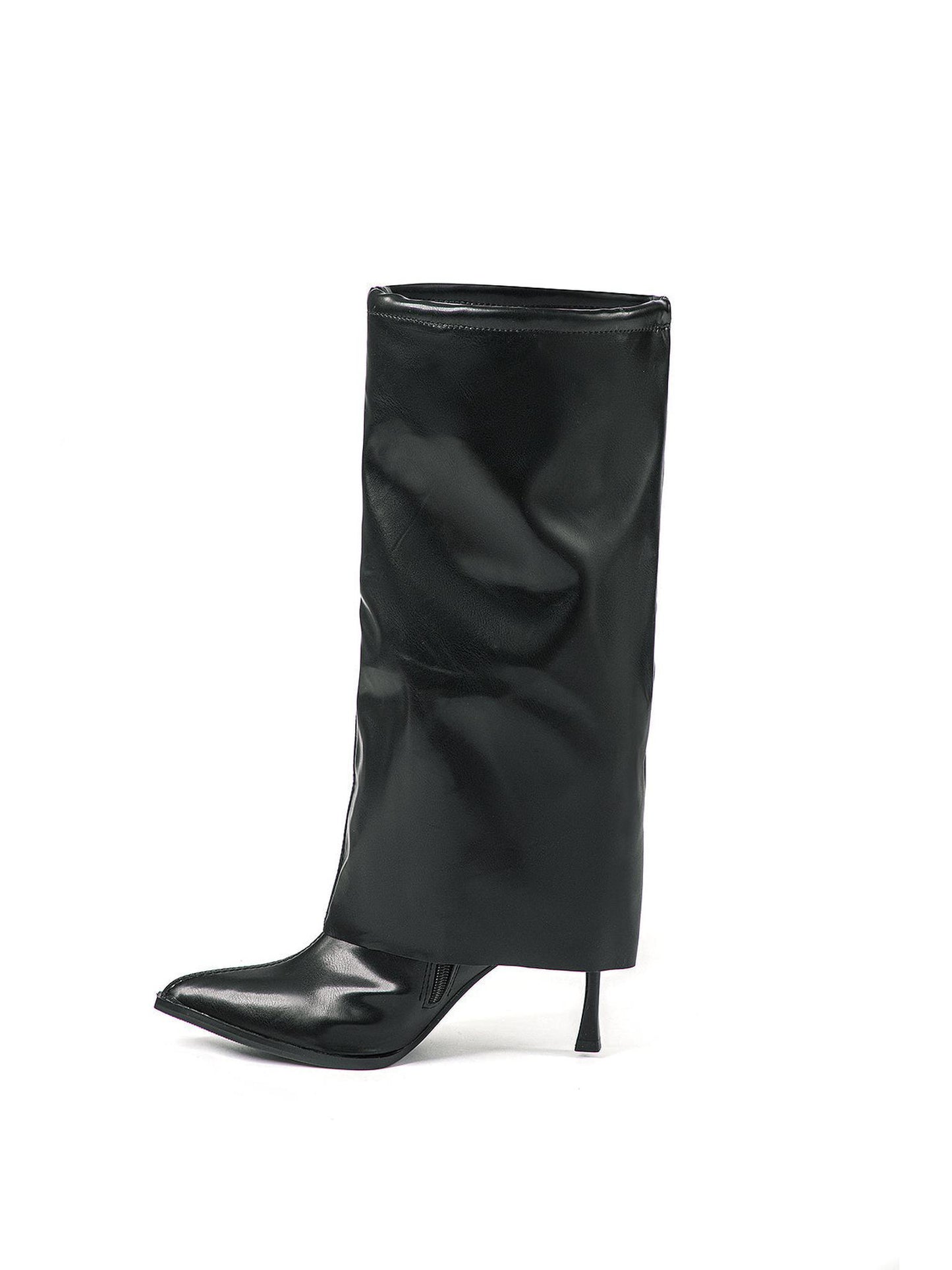 Faux Leather Pointed Toe Knee High Boots