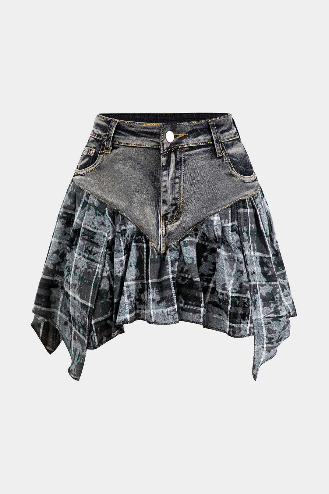 Basic Patchwork Print Denim Skirt for Casual Style