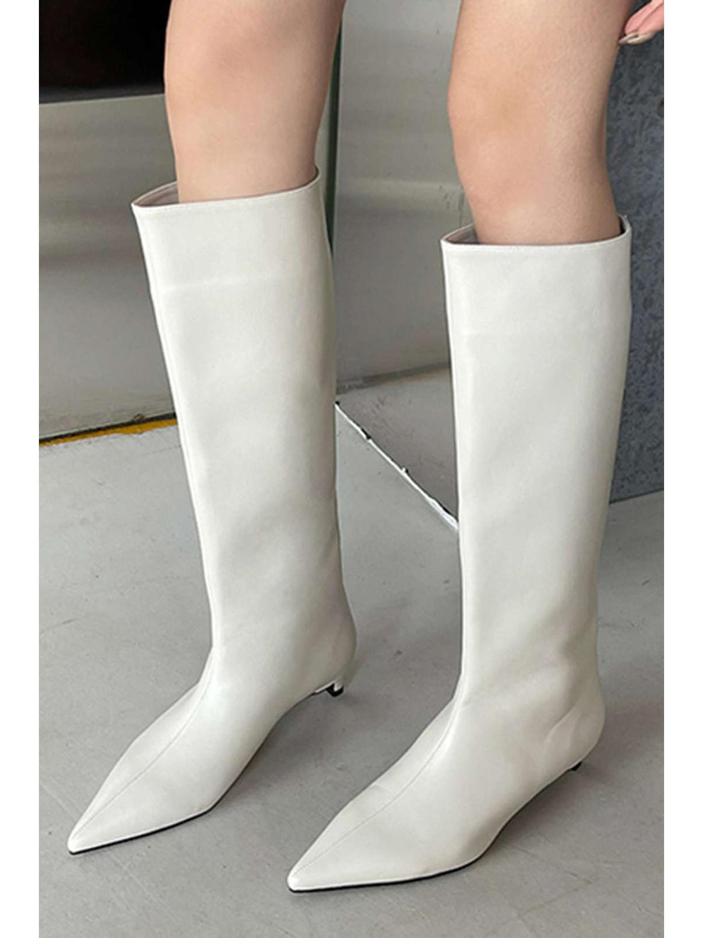 Faux Leather Pointed Toe Knee-High Mid Calf Boots