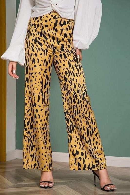 Casual Long Wide Leg Leopard Print Pants