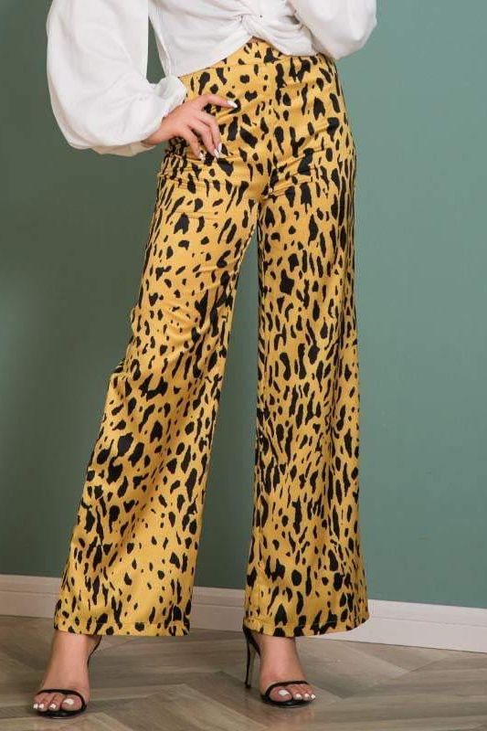 Casual Long Wide Leg Leopard Print Pants