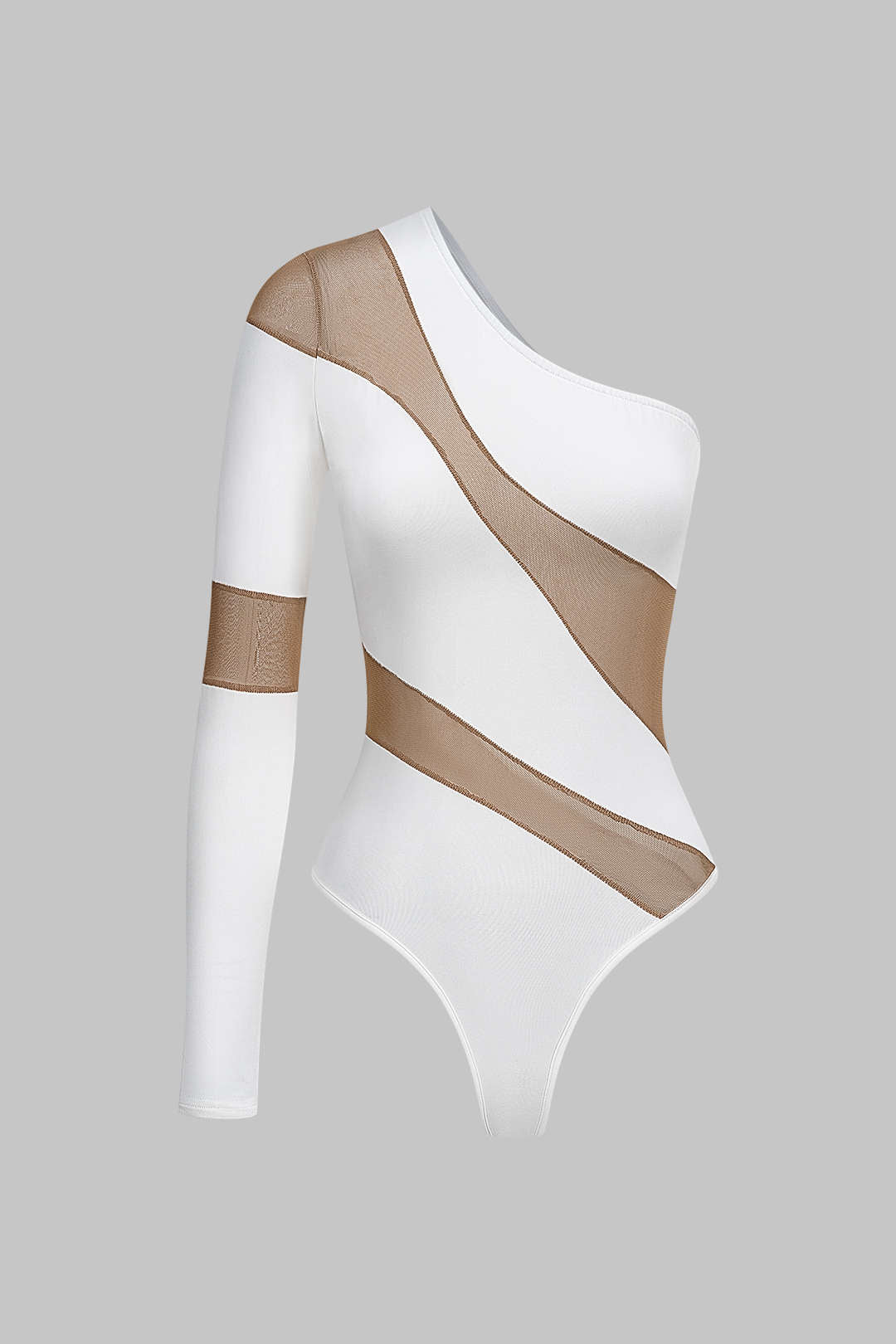 Mesh Sheer One Shoulder Long Sleeve Bodysuit