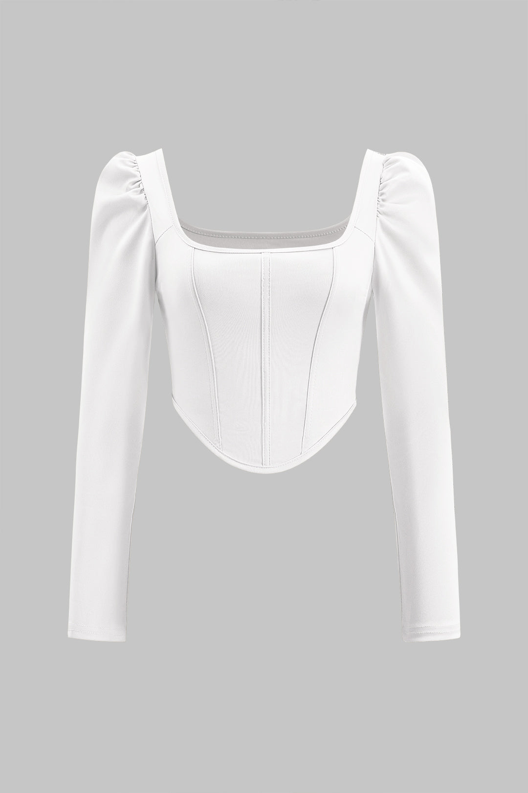 Ruched Square Neck Long-Sleeve Corset Top