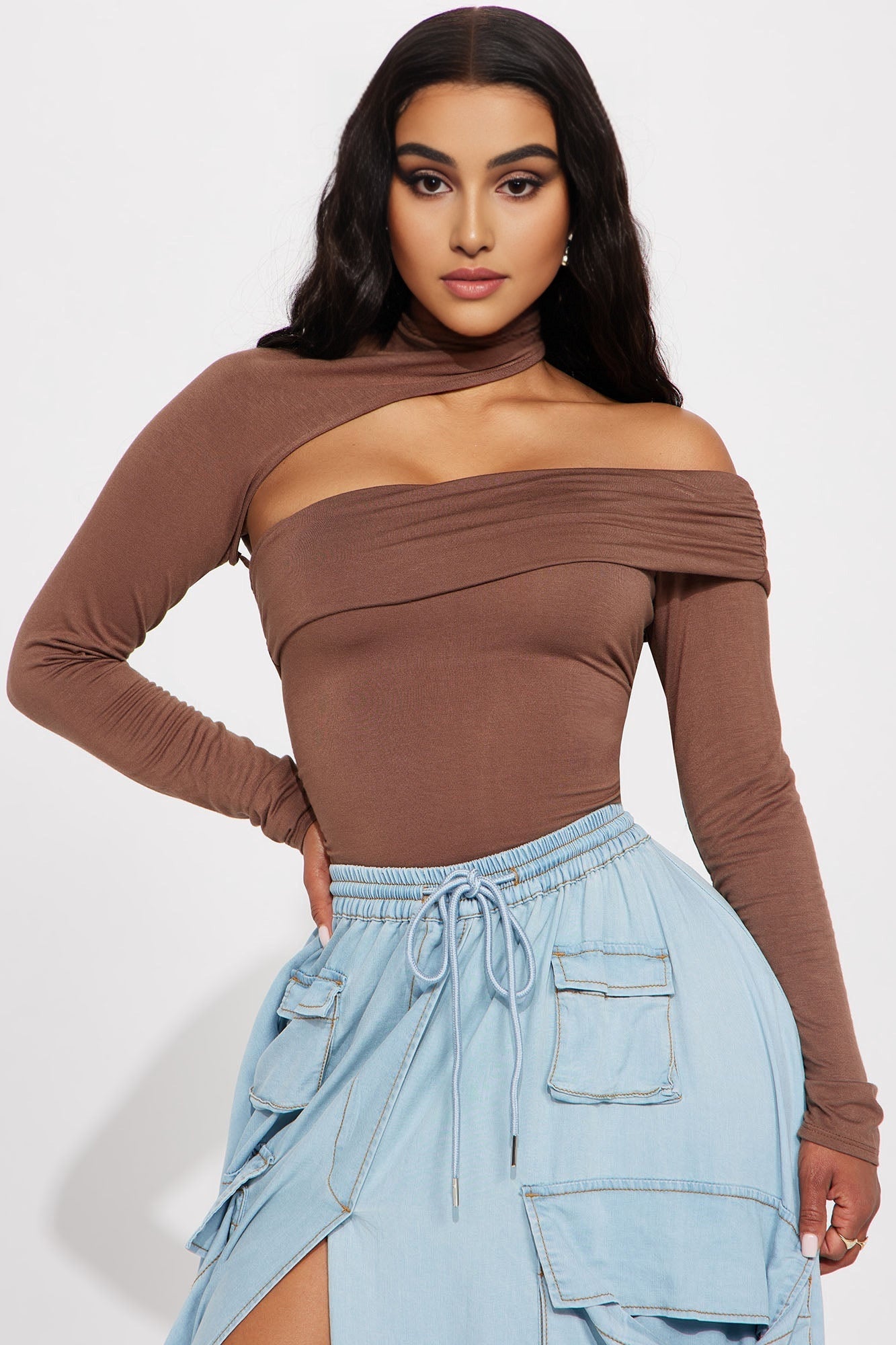 Ruched Cut Out Long-Sleeve Jersey Top