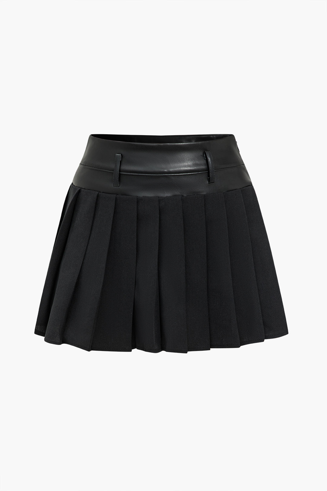 Basic Solid Faux Leather Pleated Mini Skirt