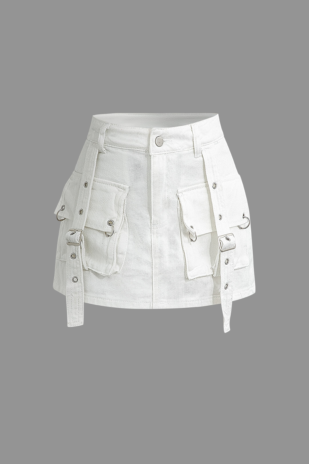 Belt Detail Flap Pocket Denim Mini Skirt