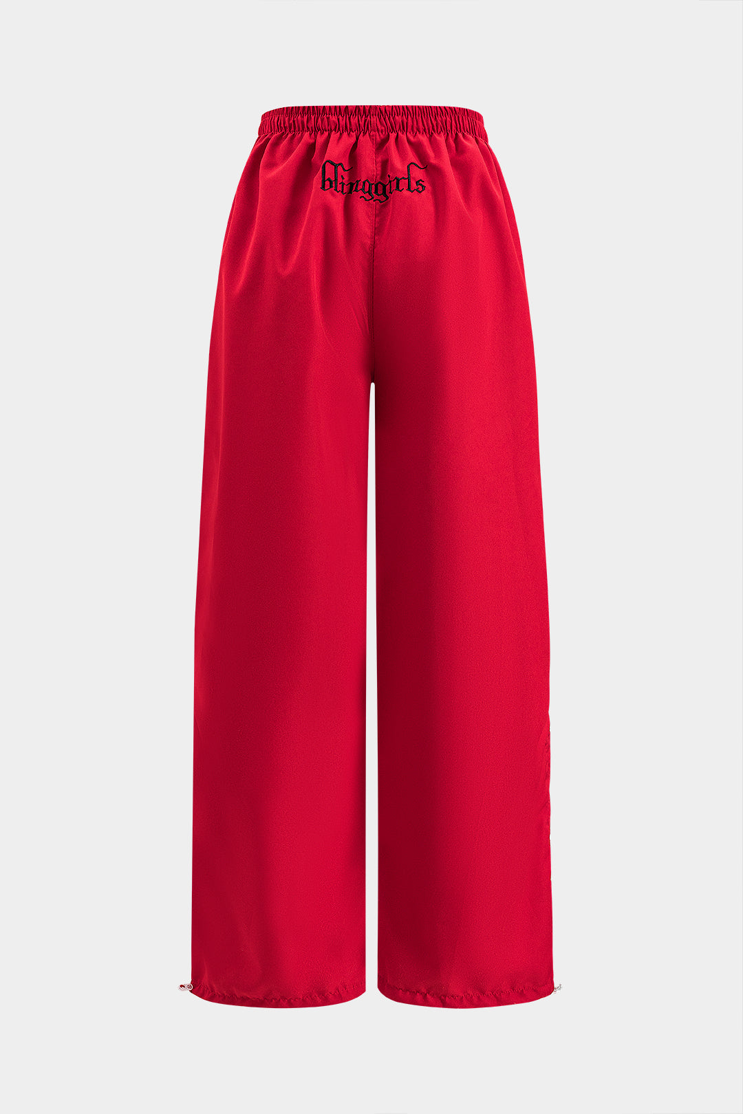 Letter Embroidery Ruched Wide Leg Trousers