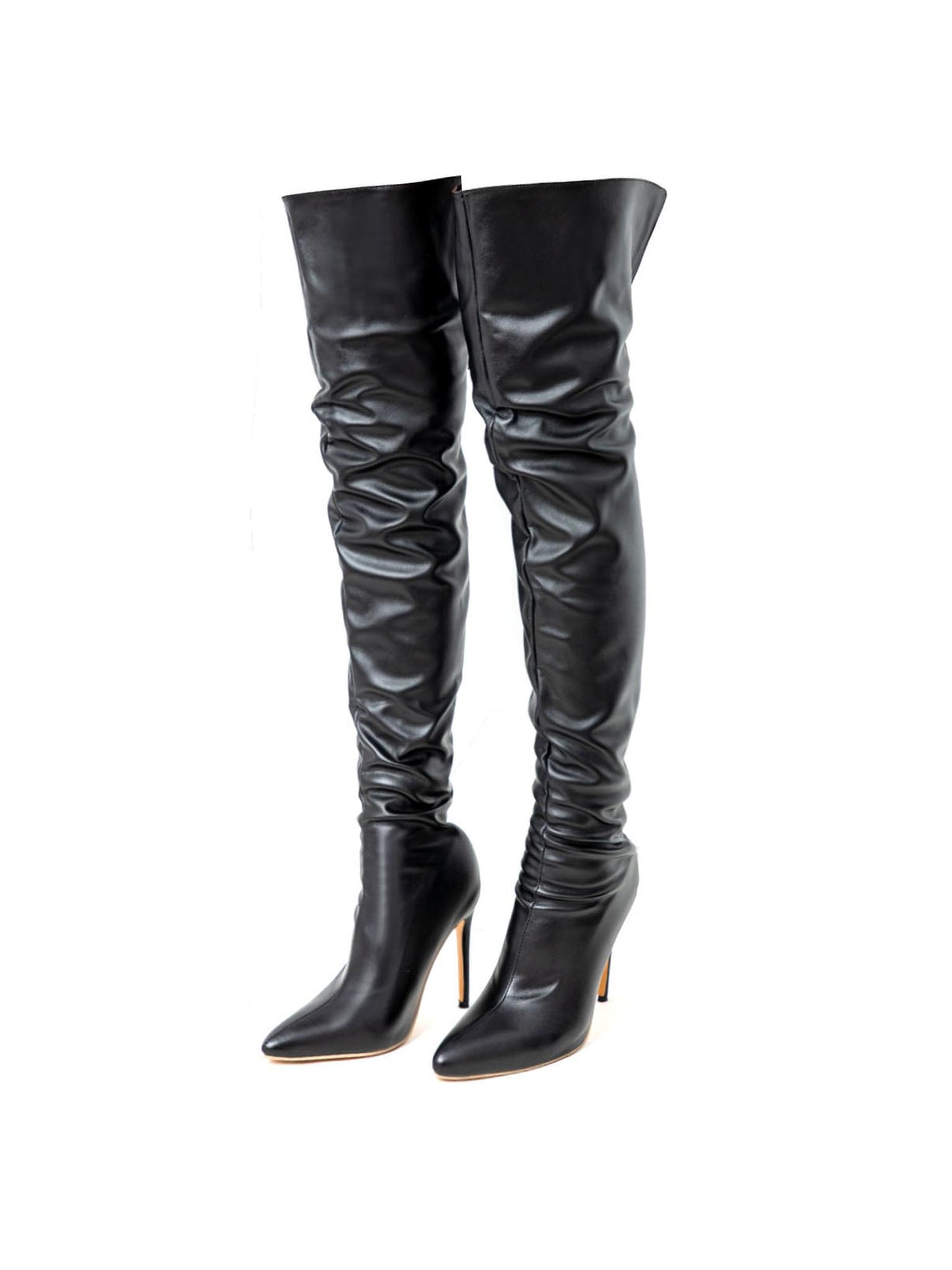 Faux Leather Pointed Toe Over The Knee Boots