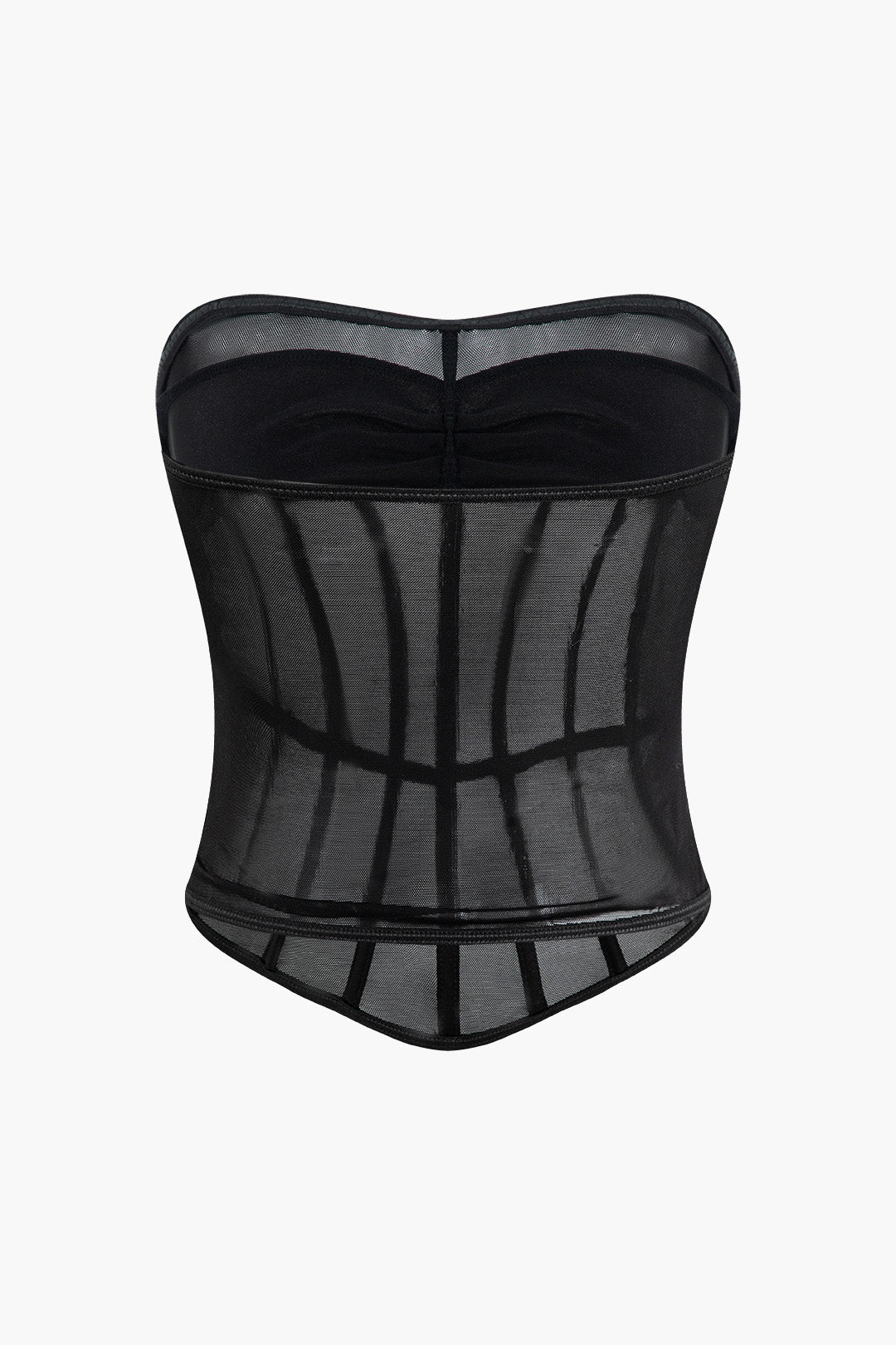 Mesh Satin Ruched Sheer Backless Corset Tube Top