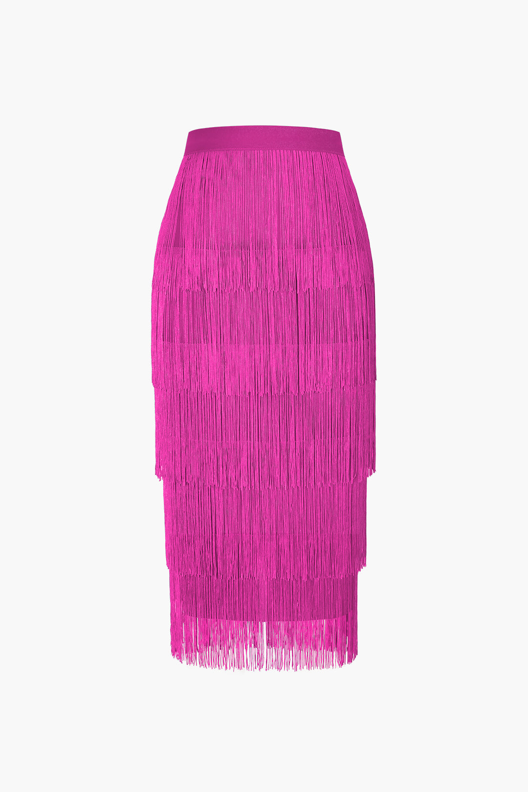 Fringed Tiered Midi Skirt in Jersey Fabric