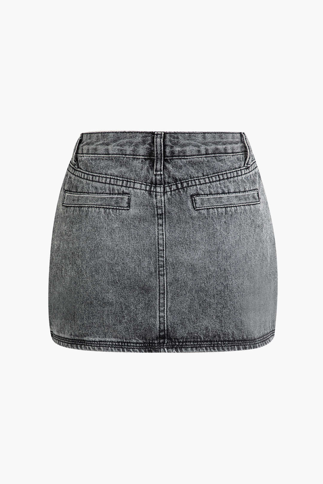 Faded Cargo Denim Mini Skirt with Flap Pockets