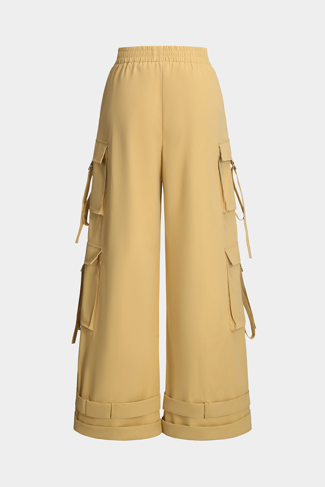 Pocket Wide Leg Trousers in Plain Polyester