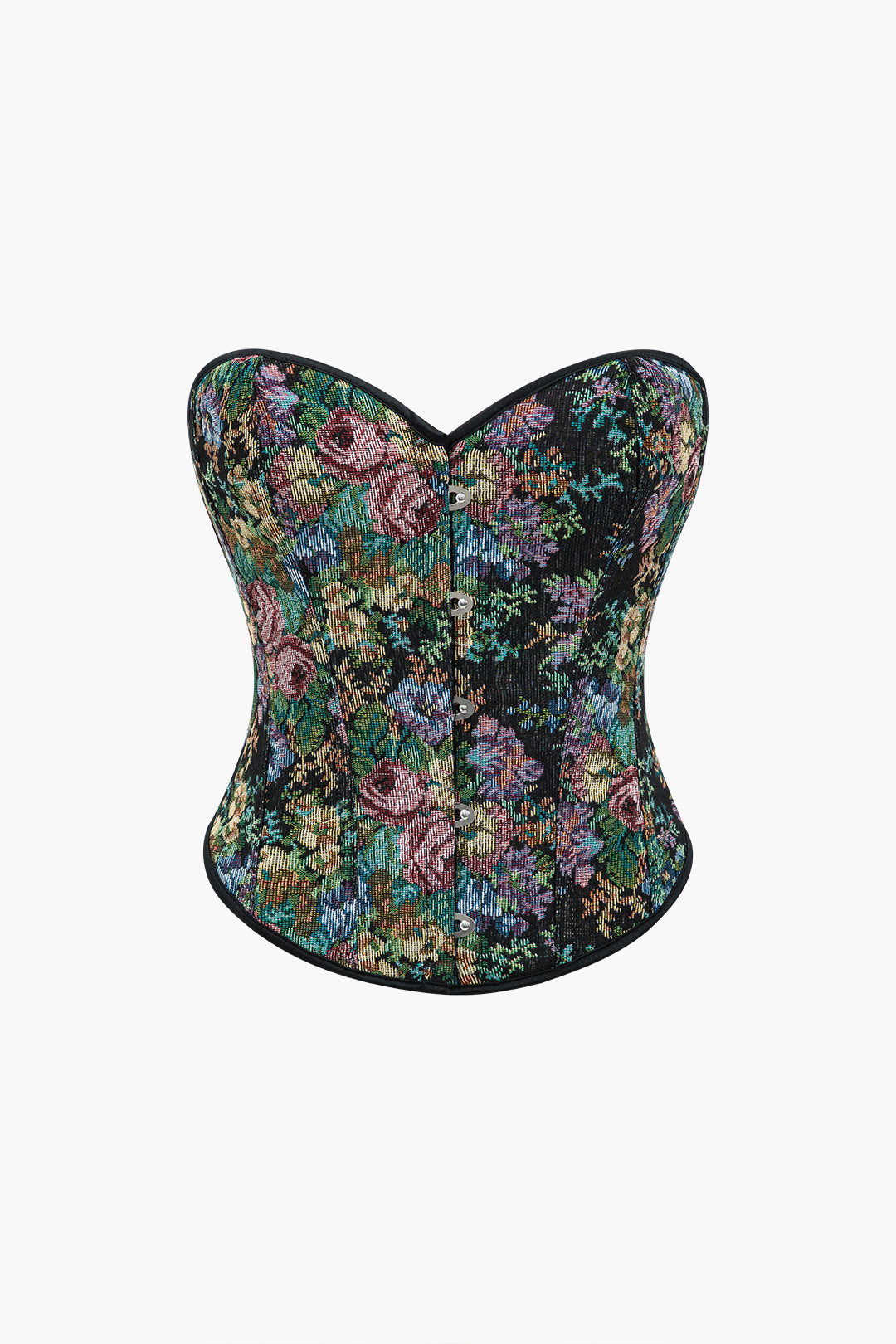 Jacquard Corset Waist Tube Top with Binding Ribbon