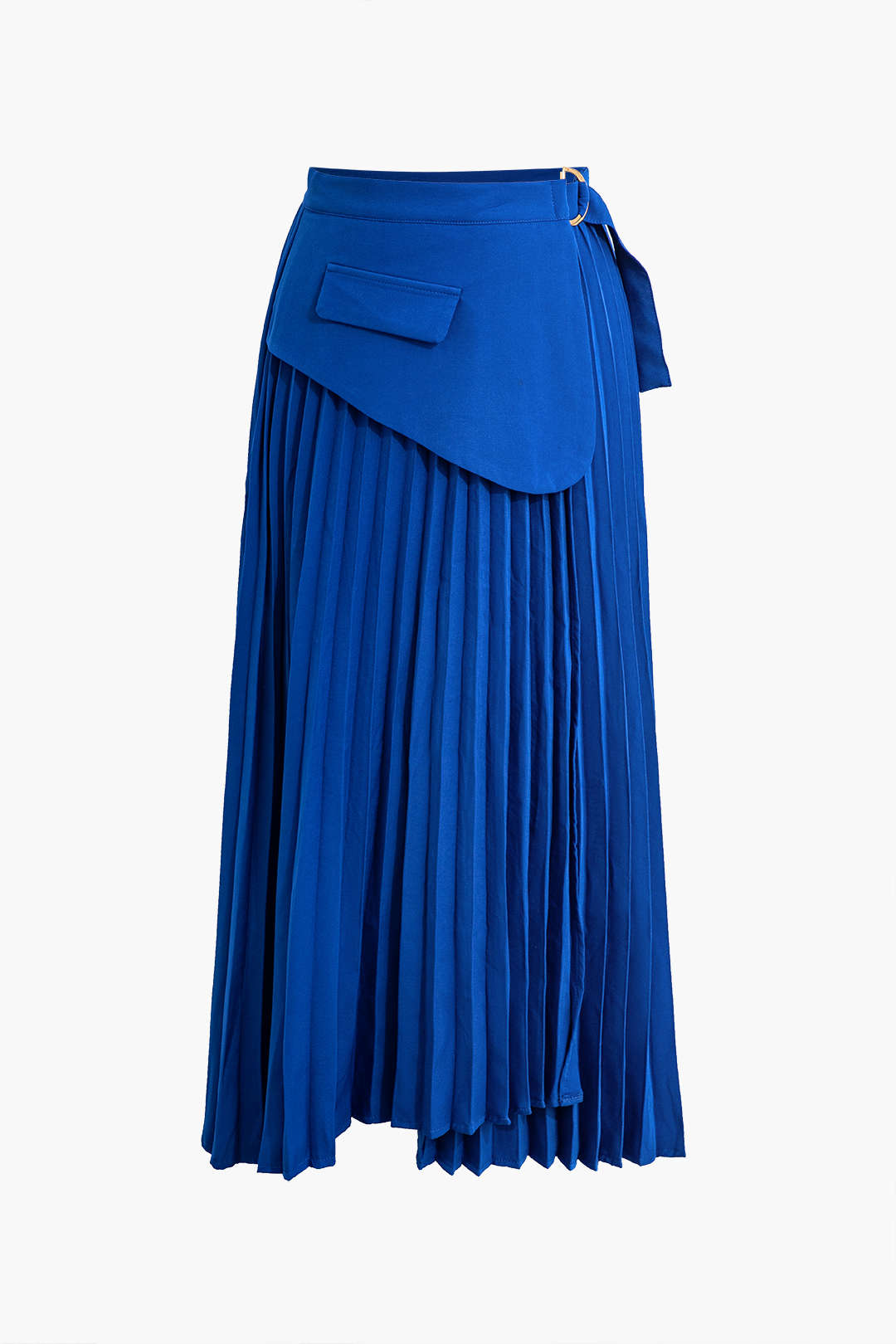 Solid Asymmetrical Pleated Skirt in Polyester Fabric