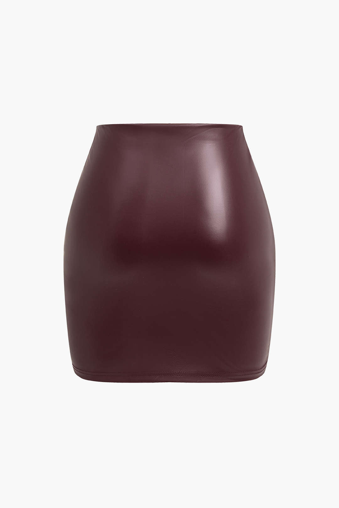 Solid Faux Leather Ruched Skirt in Fitted Style