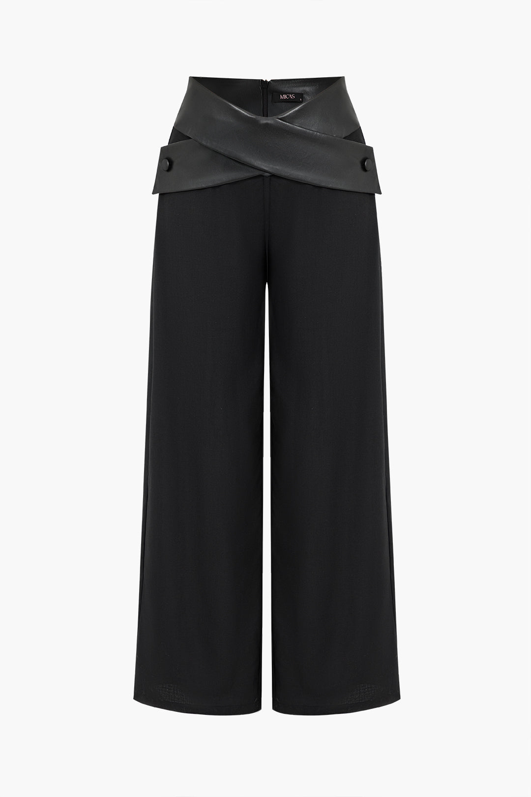 Solid Faux Leather High Waist Pocket Trousers