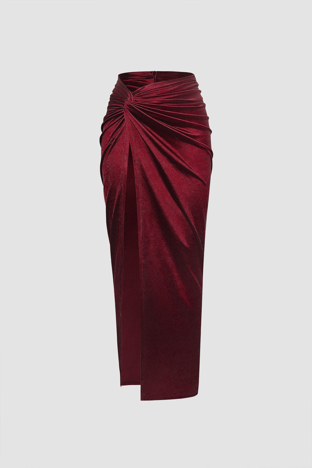 Twist Detail High Slit Satin Midi Skirt