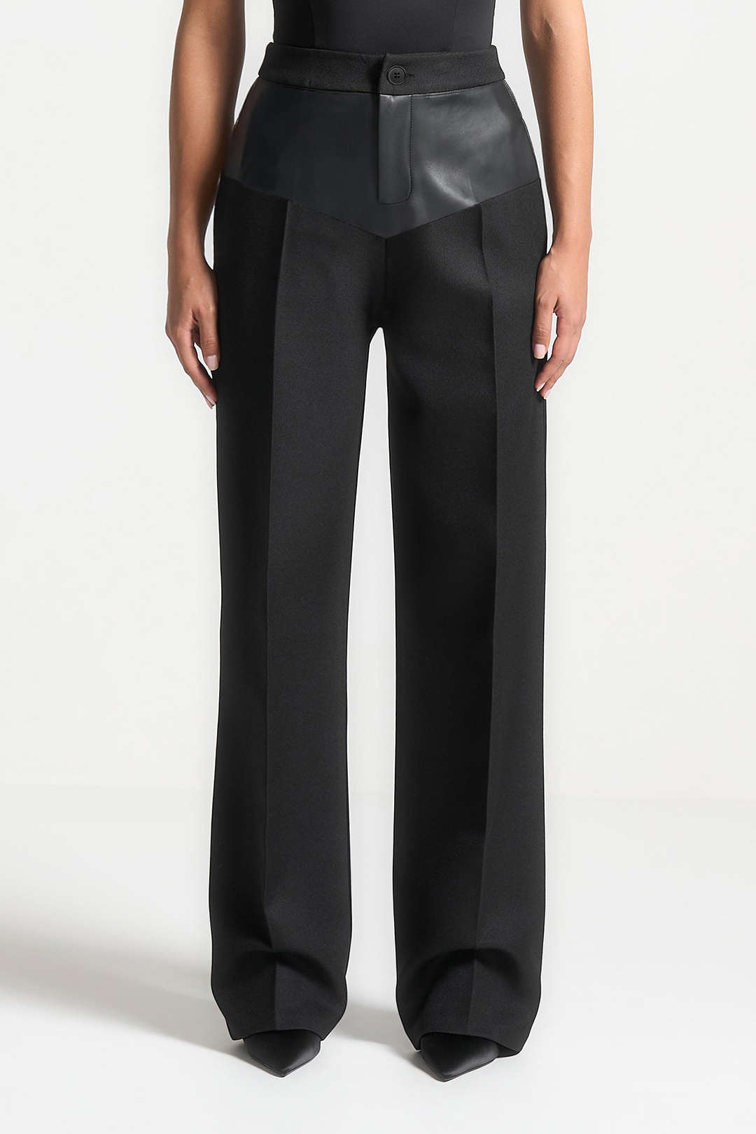 Faux Leather Patchwork Trousers for Stylish Outings