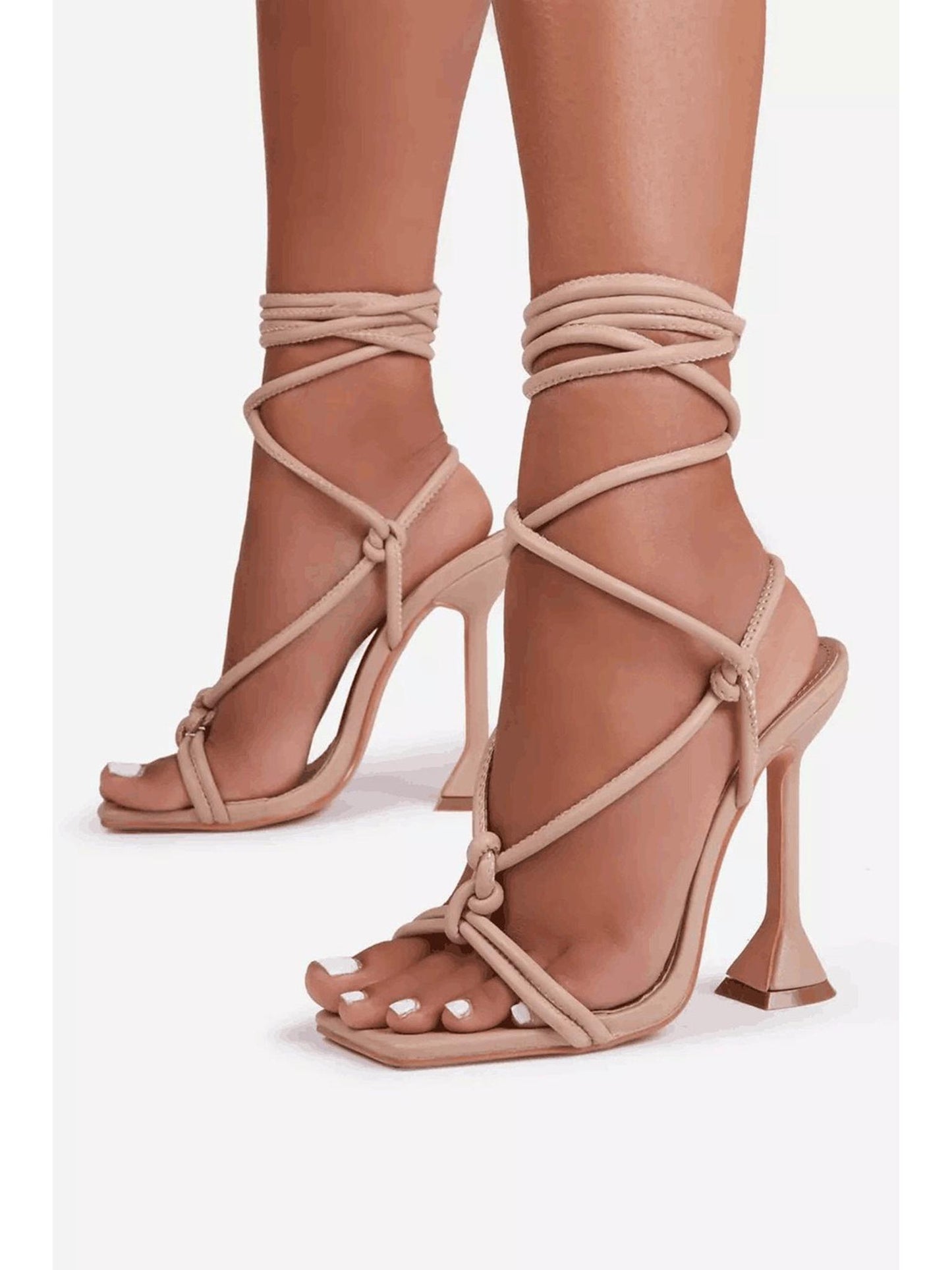 Tie Ankle High Heeled Sandals in PU Leather