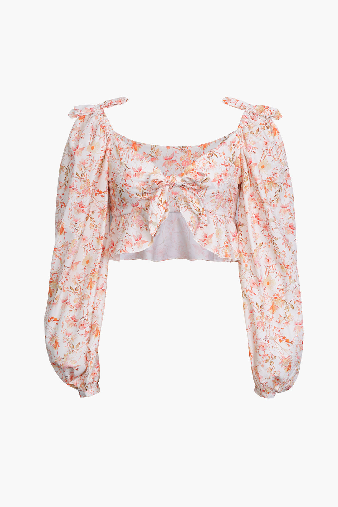 Floral Puff Sleeve Tie Front Blouse in Soft Fabric