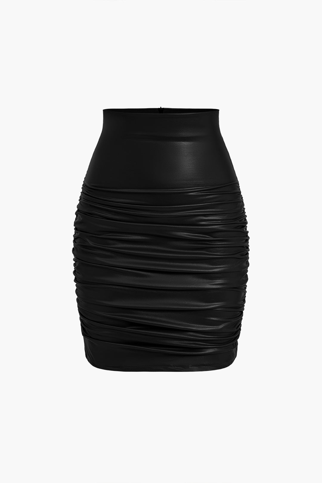 Solid Faux Leather Ruched Pencil Skirt