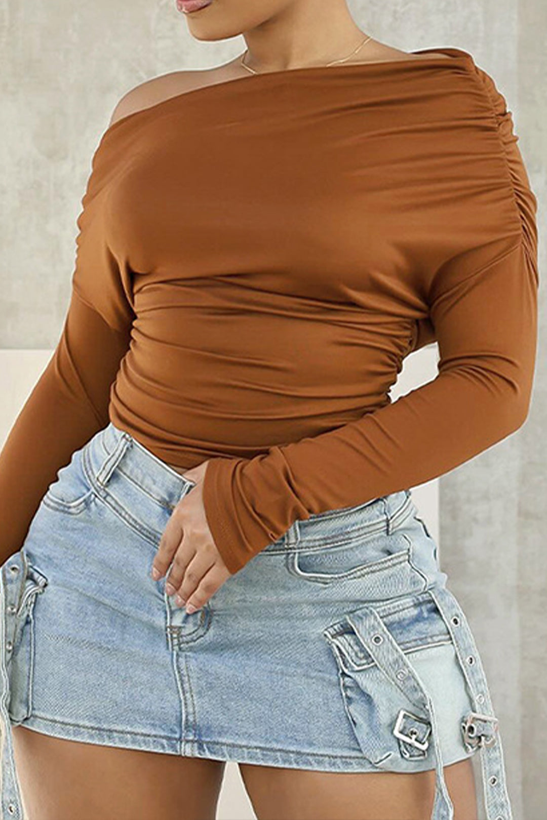 Ruched Long-Sleeve Top in Loose Fit