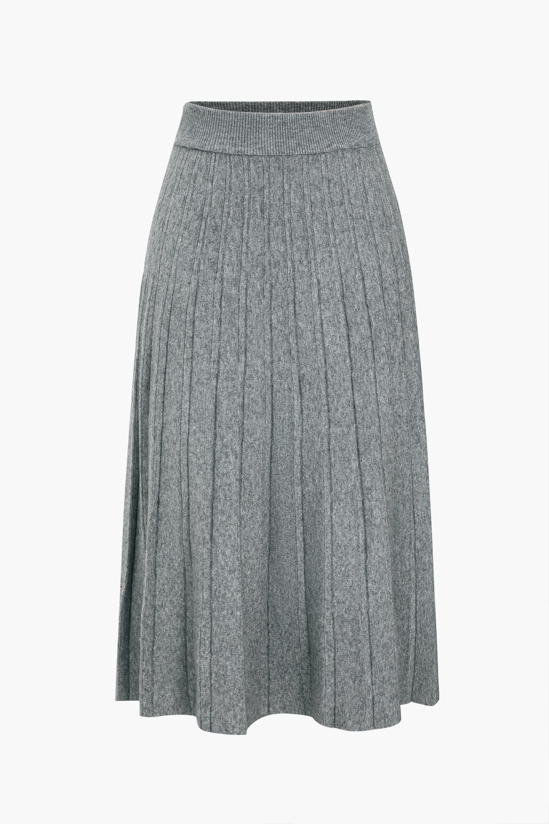 Solid Knit Pleated High Waist Skirt