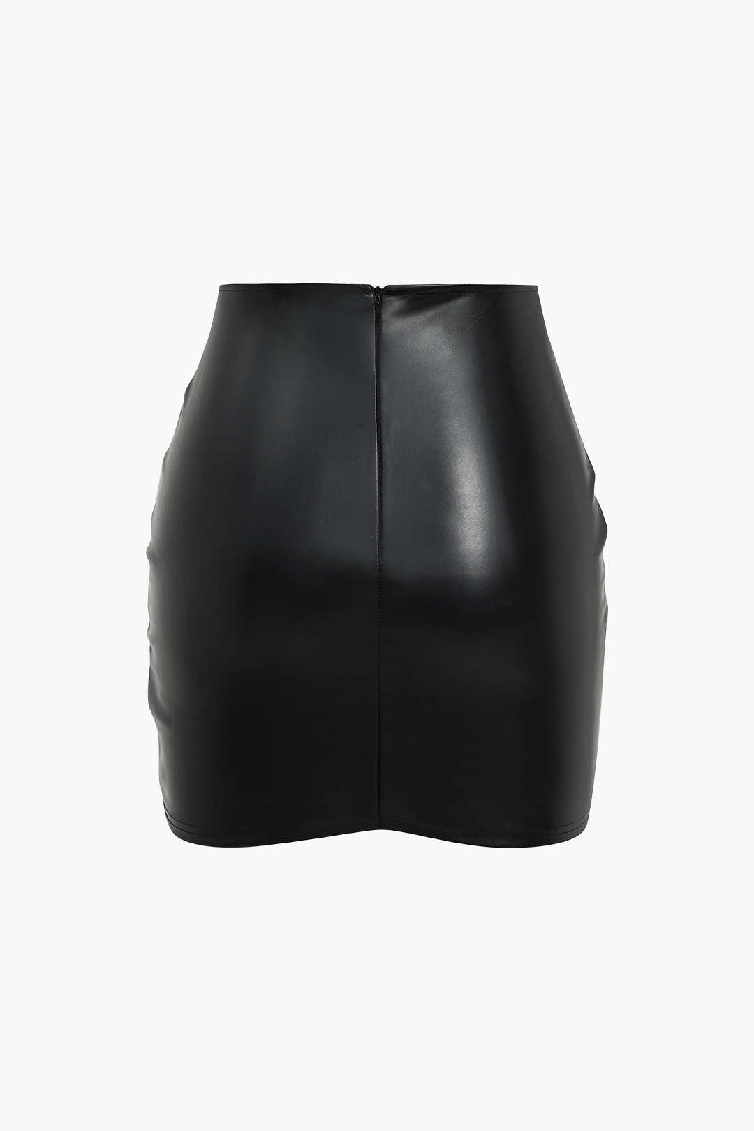 Solid Faux Leather Ruched Skirt for Casual Wear