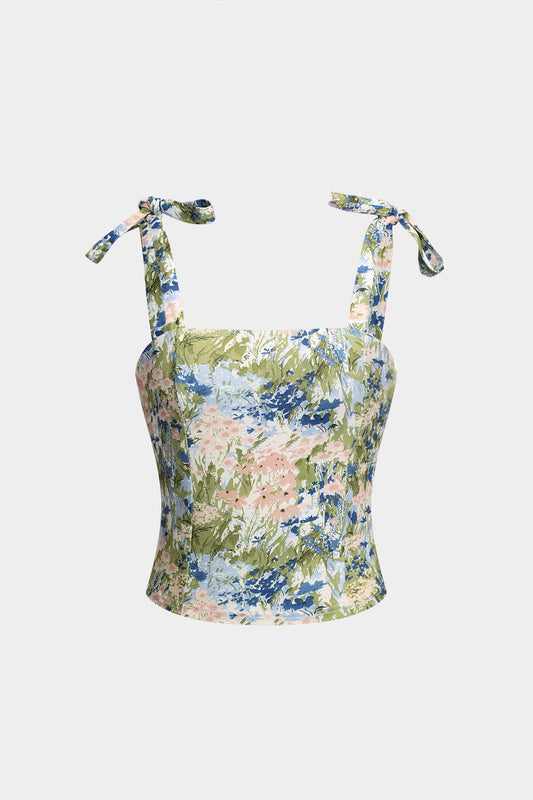 Floral Print Tie Up Cami Top for Casual Style