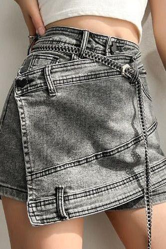 Smokey Gray Jeans Irregular Hem Skirt