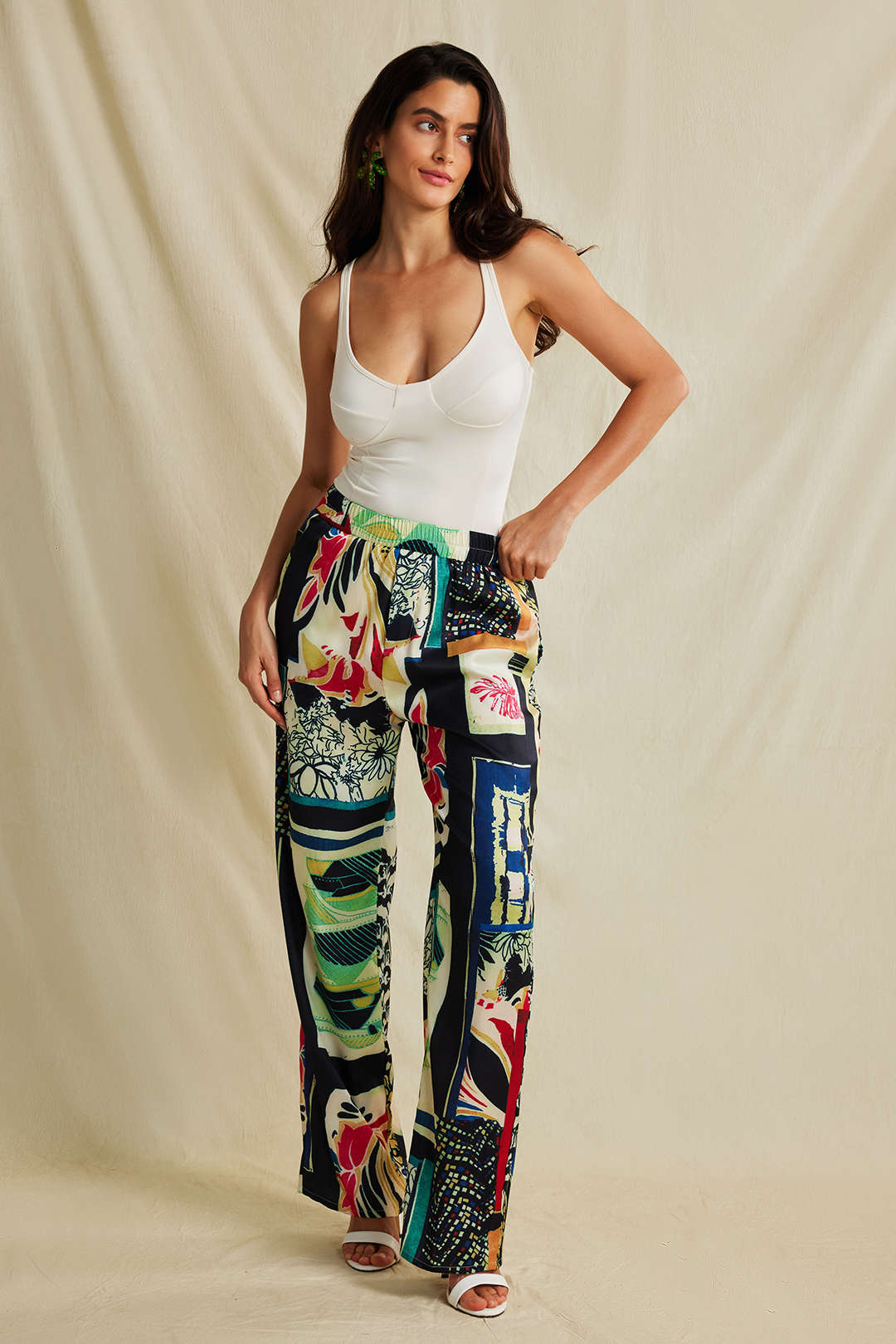 Floral Print High Waisted Straight Leg Pants