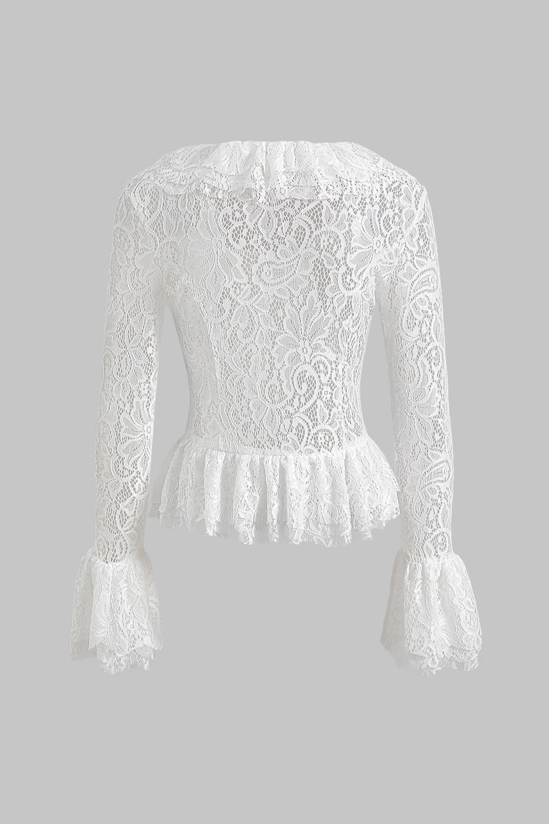 Lace Ruffle Square Neck Bell Sleeve Top