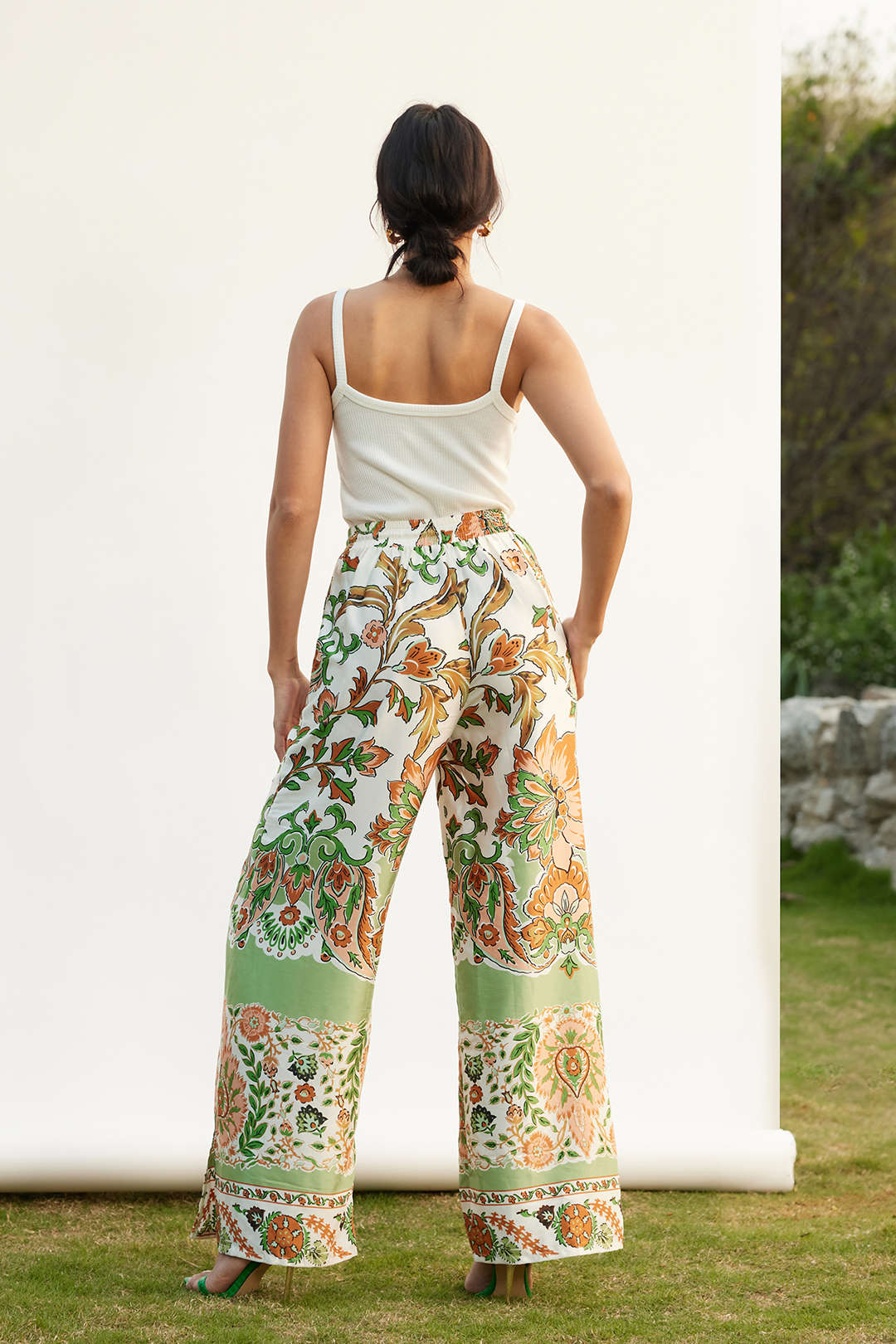 Floral Print Drawstring Wide Leg Pants