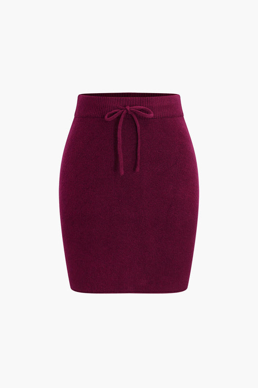 Fitted Tie-Up Knit Sweater Skirt